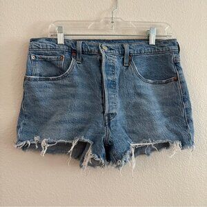 Levi’s 501 Distressed High Rise Raw Hem Denim Shorts